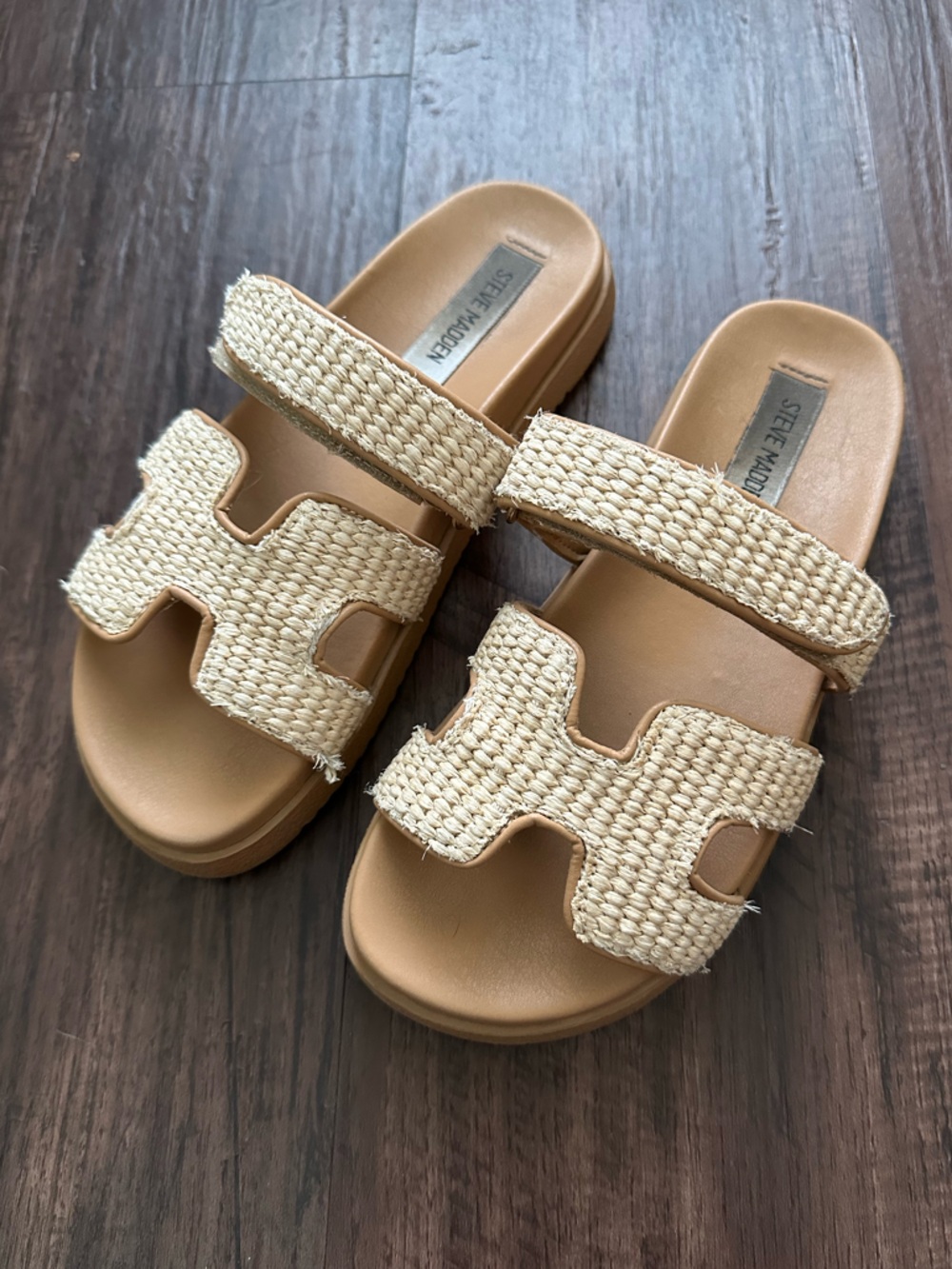 Steve Madden Mayven slide sandals in natural raffia